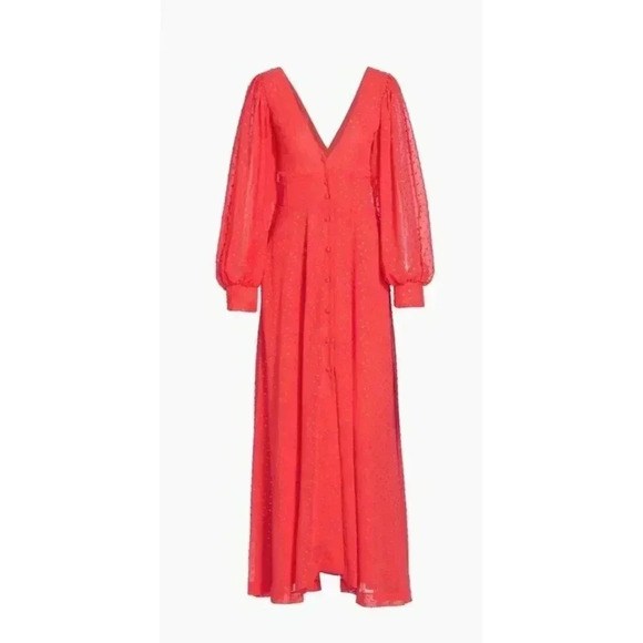 Kimberly Goldson Lesli Jacquard Maxi Dress Coral Gold V Neck Size Small - Picture 9 of 13